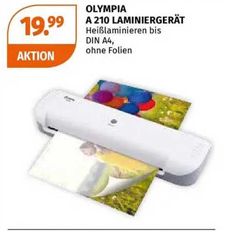 OLYMPIA A 210 LAMINIERGERÄT - Heißlaminieren bis DIN A4, ohne Folien