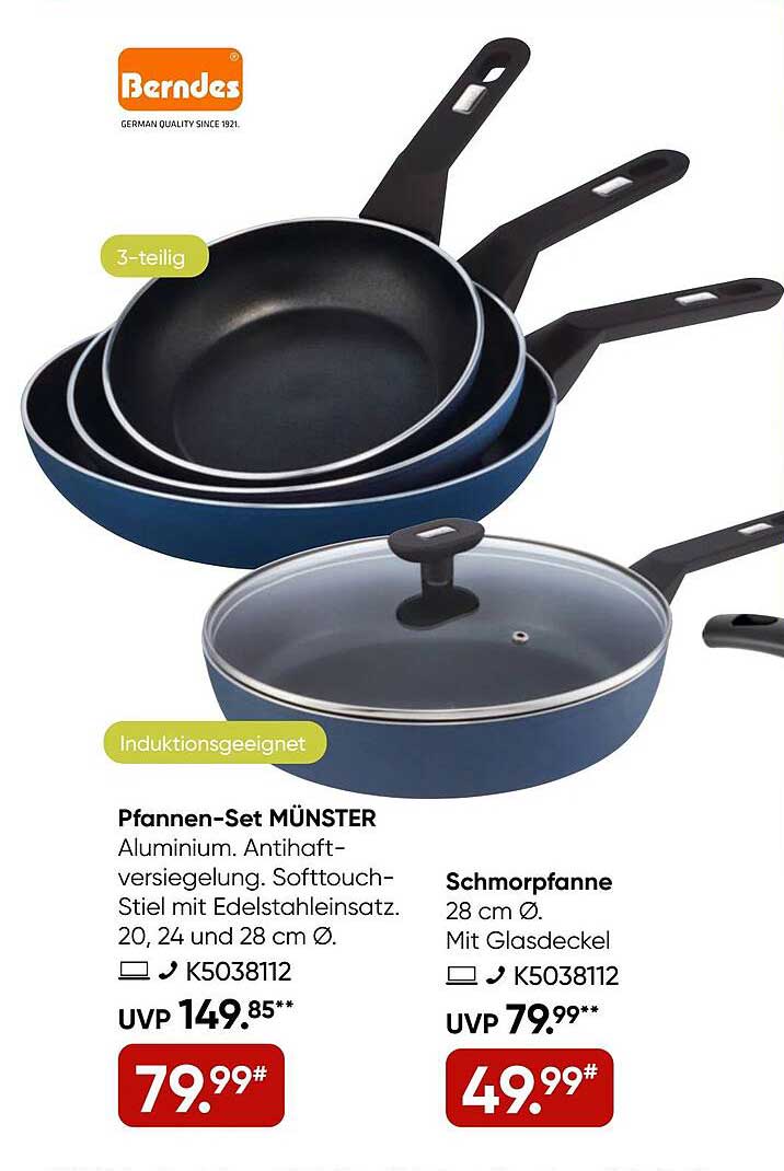 Pfannen-Set MÜNSTER - 3-teilig mit Schmorpfanne