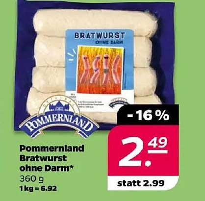 Pommernland Bratwurst ohne Darm 360 g