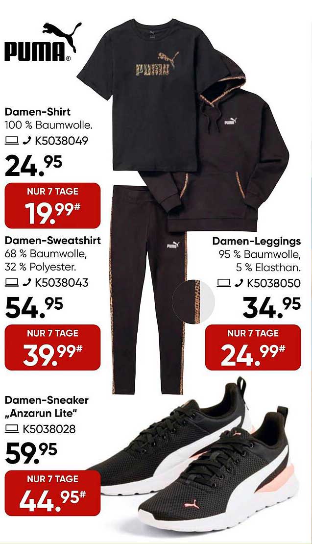 PUMA Damen-Outfit: Shirt, Sweatshirt, Leggings und Sneakers im Angebot