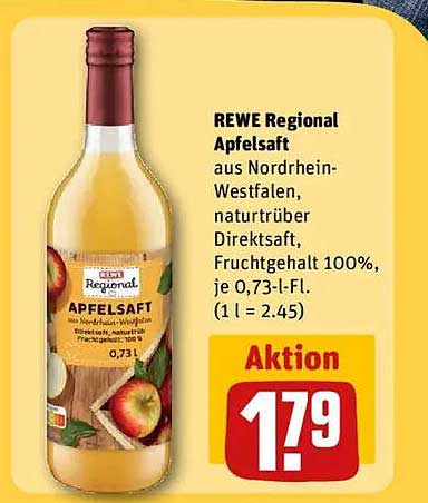 REWE Regional Apfelsaft 0,73 l - 100 % Direktsaft aus Nordrhein-Westfalen