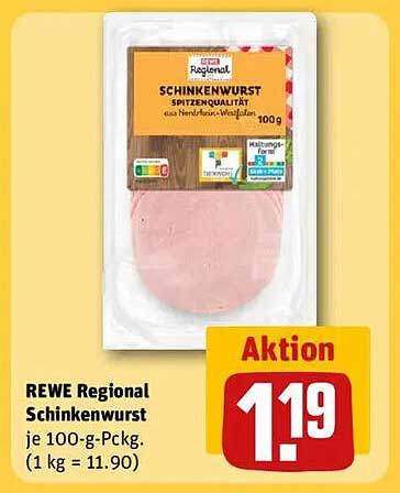 REWE Regional Schinkenwurst je 100-g-Pckg.