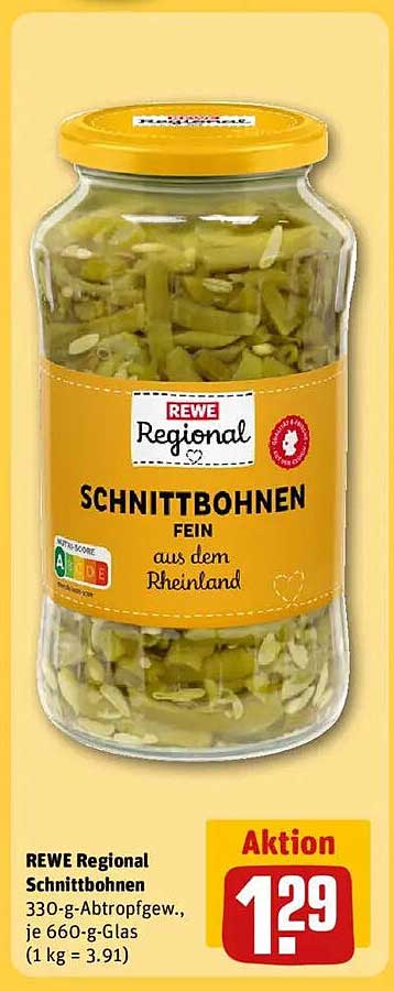 REWE Regional Schnittbohnen 330-g-Glas