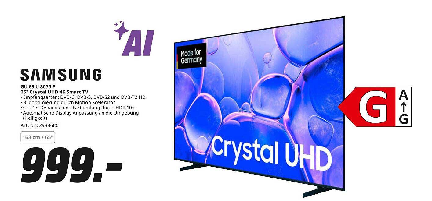 Samsung 65" Crystal UHD 4K Smart TV