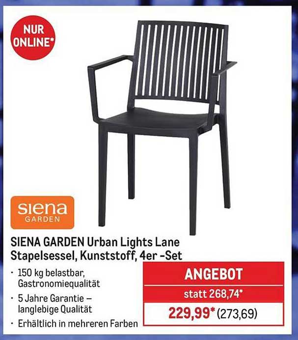 SIENA GARDEN Urban Lights Lane Stapelsessel, Kunststoff, 4er-Set