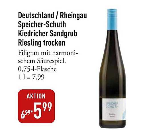 Speicher-Schuth Kiedricher Sandgrub Riesling trocken 0,75 l