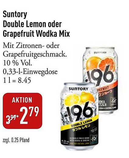 Suntory Double Lemon oder Grapefruit Vodka Mix