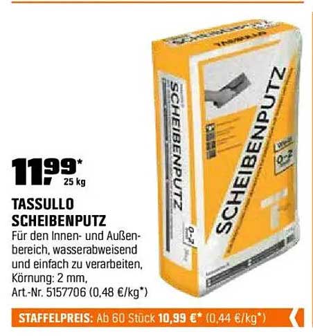 TASSULLO SCHEIBENPUTZ 25 kg – Wasserabweisend und einfach zu verarbeiten