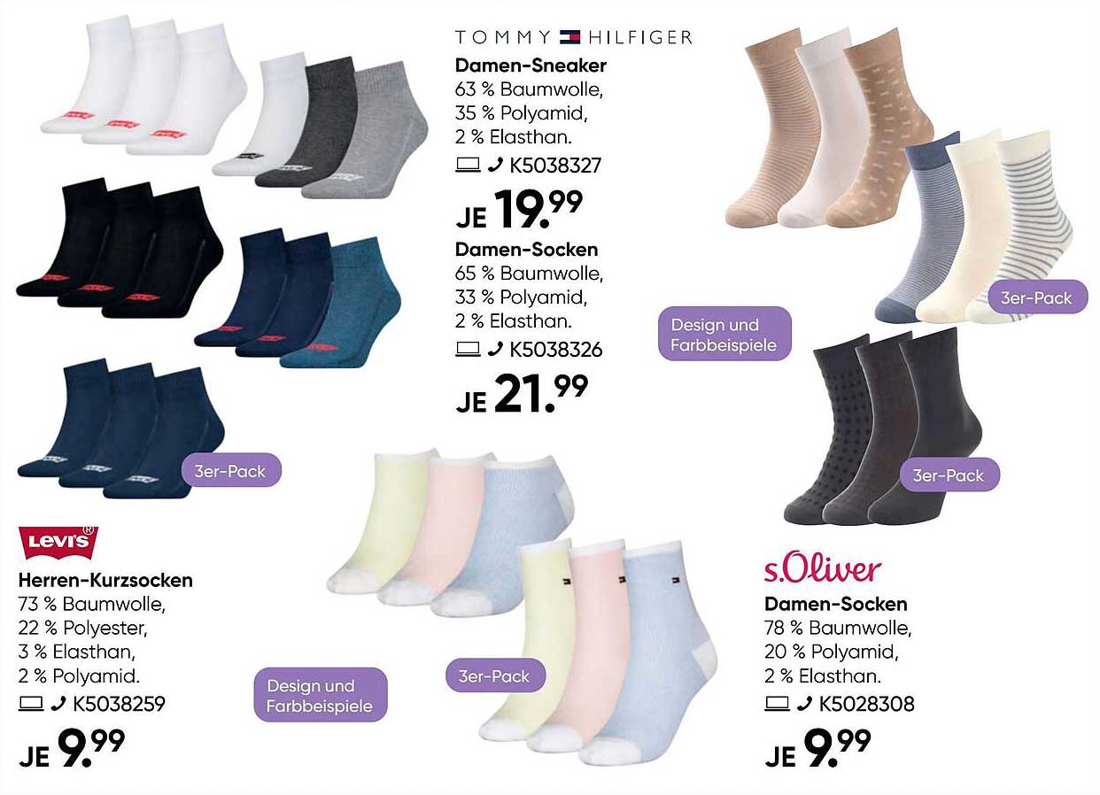 Tommy Hilfiger Damen-Socken 3er-Pack für je 21,99 €