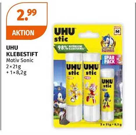 UHU KLEBESTIFT Motiv Sonic - 2×21g + 1×8,2g