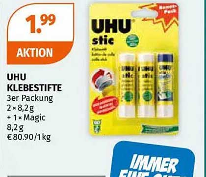 UHU Klebestifte 3er Packung - 2×8,2g + 1×Magic 8,2g