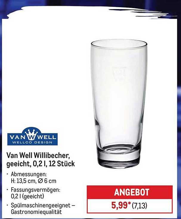 Van Well Willibecher, geeicht, 0,2 l, 12 Stück