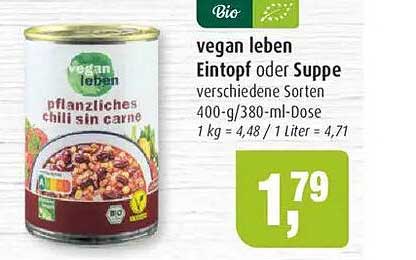 vegan leben Eintopf oder Suppe verschiedene Sorten 400-g/380-ml-Dose