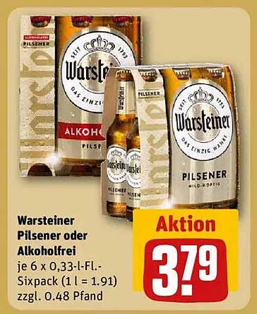 Warsteiner Pilsener oder Alkoholfrei – 6er Pack – Aktion