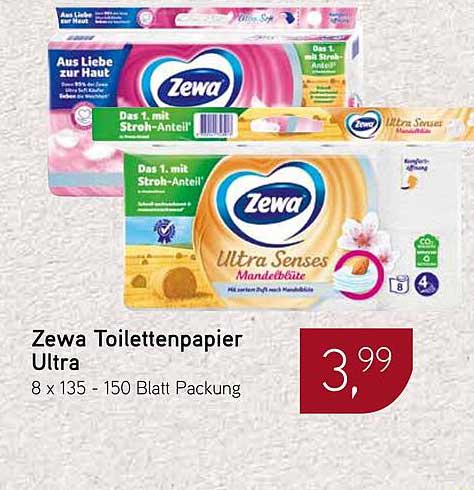 Zewa Toilettenpapier Ultra 8 x 135 - 150 Blatt Packung