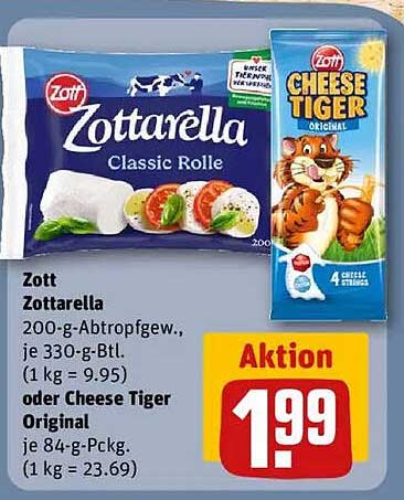 Zott Zottarella Classic Rolle oder Cheese Tiger Original