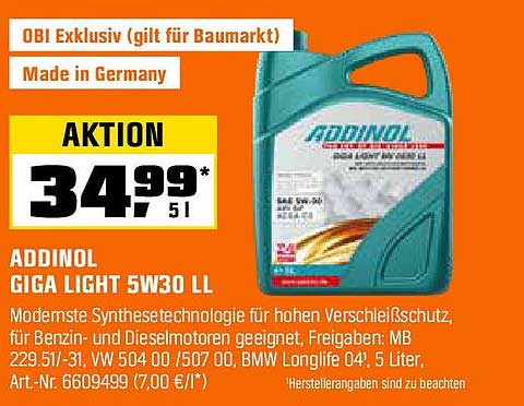 ADDINOL GIGA LIGHT 5W30 LL - Motorenöl für höchste Ansprüche