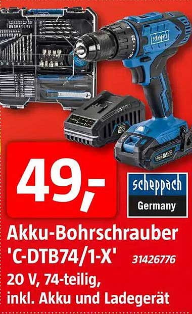 Akku-Bohrschrauber 'C-DTB74/1-X' 20 V, 74-teilig, inkl. Akku und Ladegerät