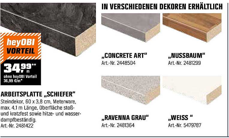 Arbeitsplatte "Schiefer" 60 x 3,8 cm - jetzt zum Sonderpreis!