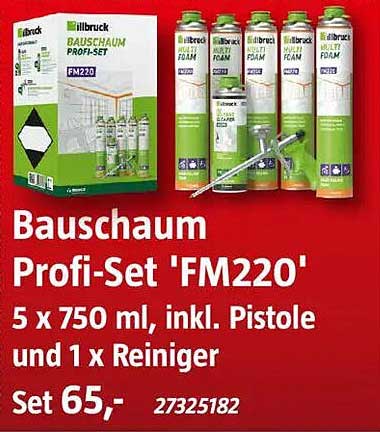 Bauschaum Profi-Set 'FM220' 5 x 750 ml, inkl. Pistole und 1 x Reiniger