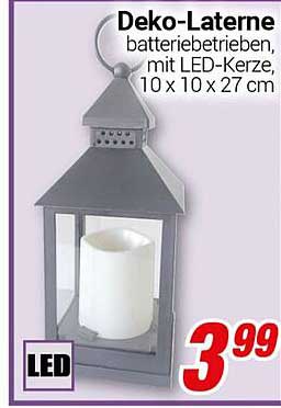 Deko-Laterne, batteriebetrieben, mit LED-Kerze, 10 x 10 x 27 cm