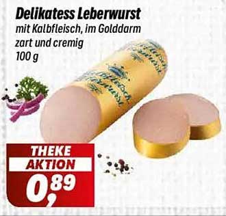 Delikatess Leberwurst mit Kalbfleisch, im Golddarm, zart und cremig, 100 g