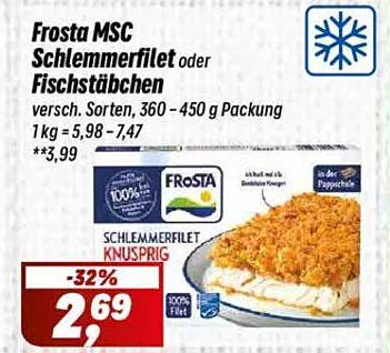 Frosta MSC Schlemmerfilet oder Fischstäbchen, 360 - 450 g