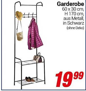 Garderobe 60 x 30 cm, H 170 cm, aus Metall, in Schwarz