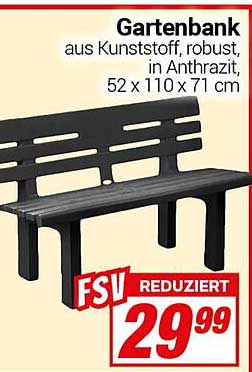 Gartenbank aus Kunststoff, robust, in Anthrazit, 52 x 110 x 71 cm