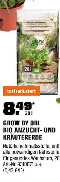 GROW BY OBI BIO ANZUCHT- UND KRÄUTERERDE 20L