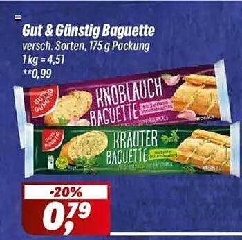 Gut & Günstig Baguette - Verschiedene Sorten, 175 g Packung