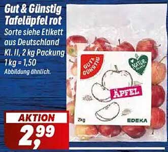 Gut & Günstig Tafelläpfel rot, 2 kg Packung