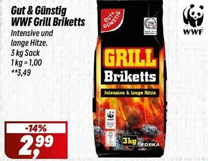 Gut & Günstig WWF Grill Briketts 3 kg Sack