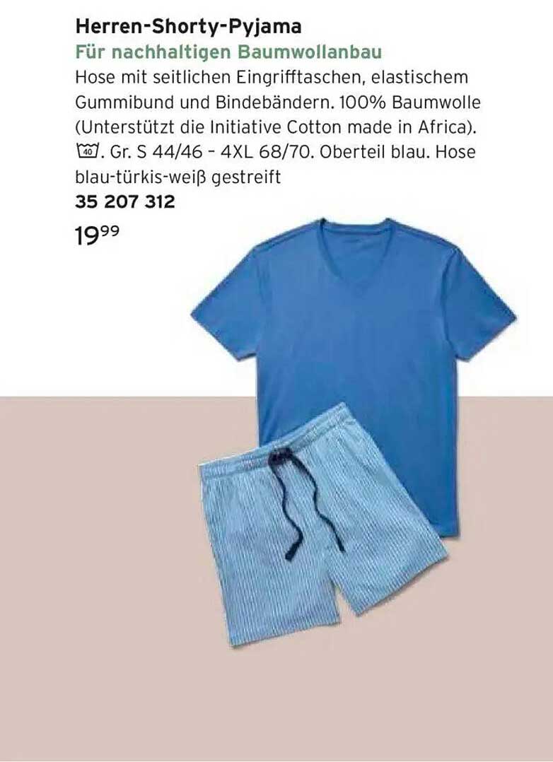 Herren-Shorty-Pyjama für nachhaltigen Baumwollanbau