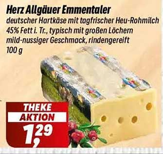 Herz Allgäuer Emmentaler - Deutscher Hartkäse mit tagfrischer Heu-Rohmilch