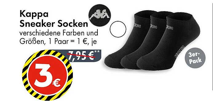 Kappa Sneaker Socken – 3er-Pack für nur 3 €