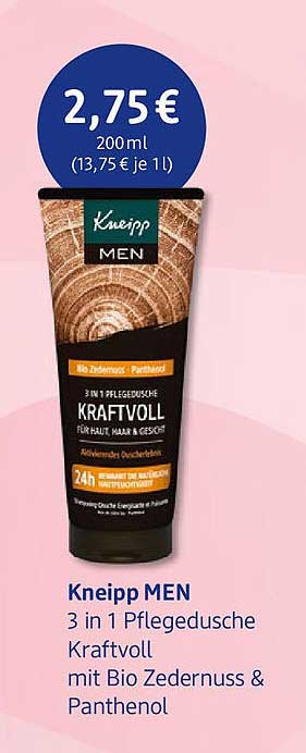Kneipp MEN 3 in 1 Pflegedusche Kraftvoll mit Bio Zedernuss & Panthenol