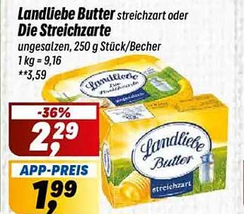 Landliebe Butter streichzart oder Die Streicharte, 250 g Stück/Becher