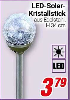 LED-Solar-Kristallstick aus Edelstahl, H 34 cm