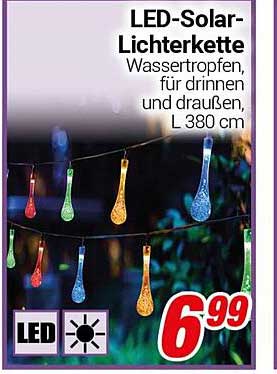 LED-Solar-Lichterkette Wassertropfen, für drinnen und draußen, L 380 cm