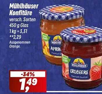 Mühlhäuser Konfitüre, verschiedene Sorten 450 g Glas