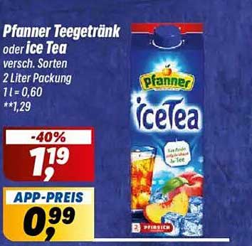Pfanner Teegetränk oder ice Tea - 2 Liter Packung