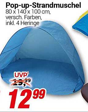 Pop-up-Strandmuschel 80 x 140 x 100 cm, verschieden Farben, inkl. 4 Heringen