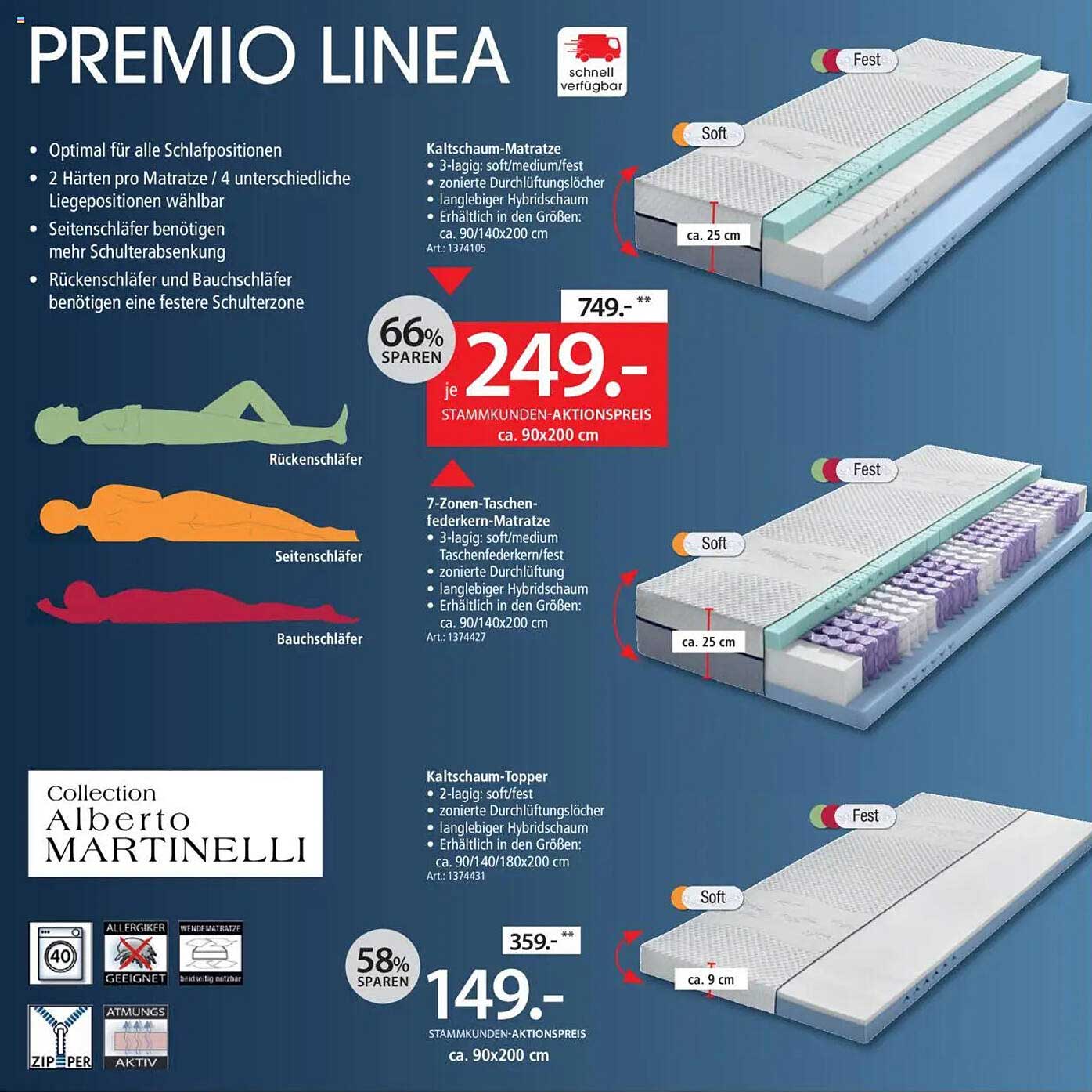 Premio Linea Kaltschaummatratze - Optimaler Schlafkomfort für alle Schlafpositionen