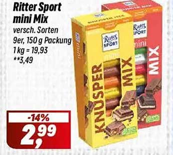 Ritter Sport mini Mix - Verschiedene Sorten (9er, 150 g) für nur 2,99 €