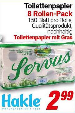 Toilettenpapier 8 Rollen-Pack Servus von Hakle