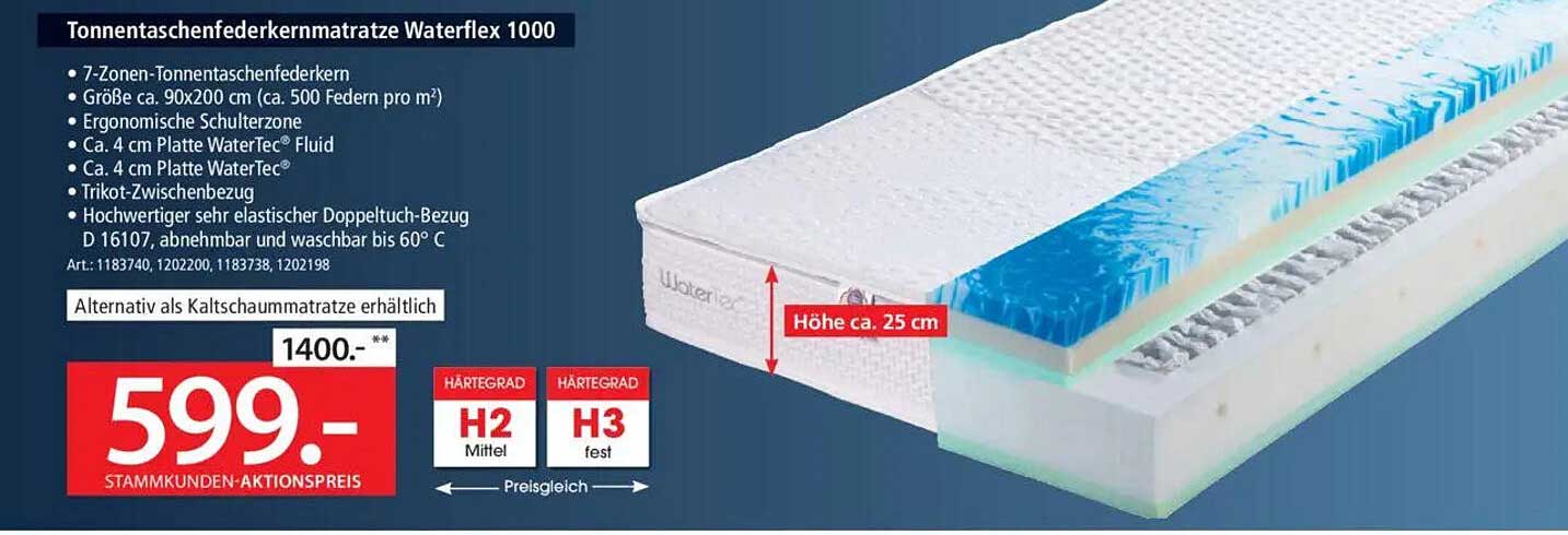 Tonnentaschenfederkernmatratze Waterflex 1000
