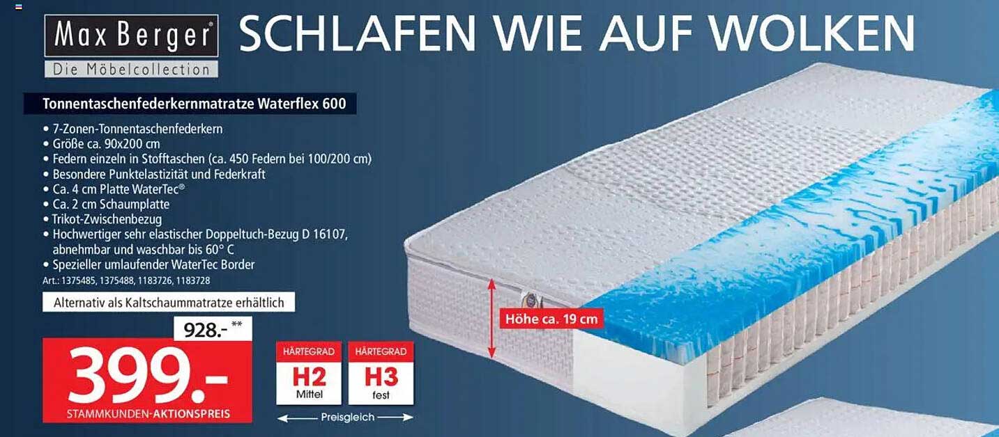 Tonnentaschenfederkernmatratze Waterflex 600