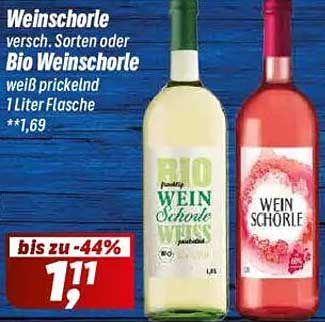 Weinschorle versch. Sorten oder Bio Weinschorle, weiß prickelnd 1 Liter Flasche