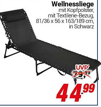 Wellnessliege mit Kopfpolster, mit Textilene-Bezug, 81/36 x 56 x 163/189 cm, in Schwarz